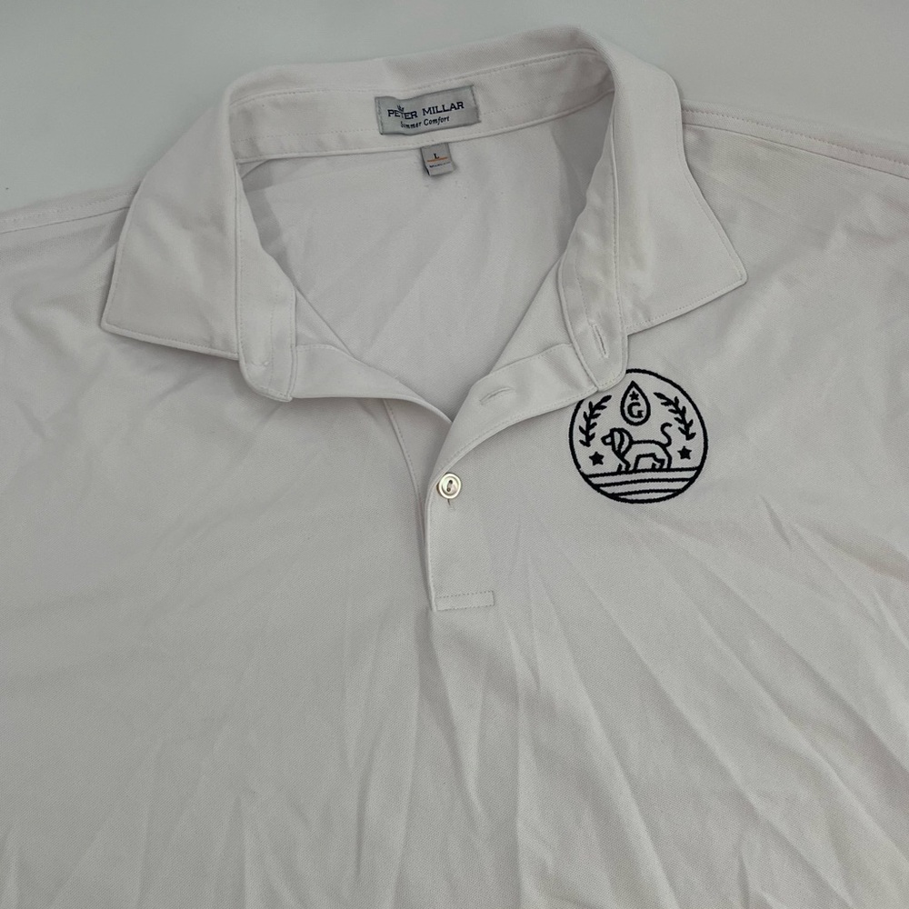 Peter Millar Summer Comfort Men's L White Solid Polyester Logo Short Sleeve Polo